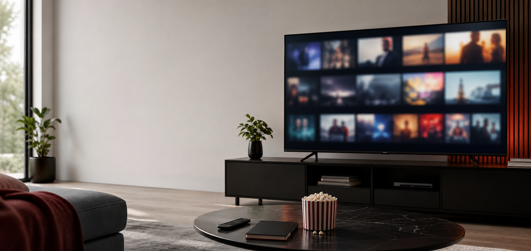 Television streaming setup in a modern living room